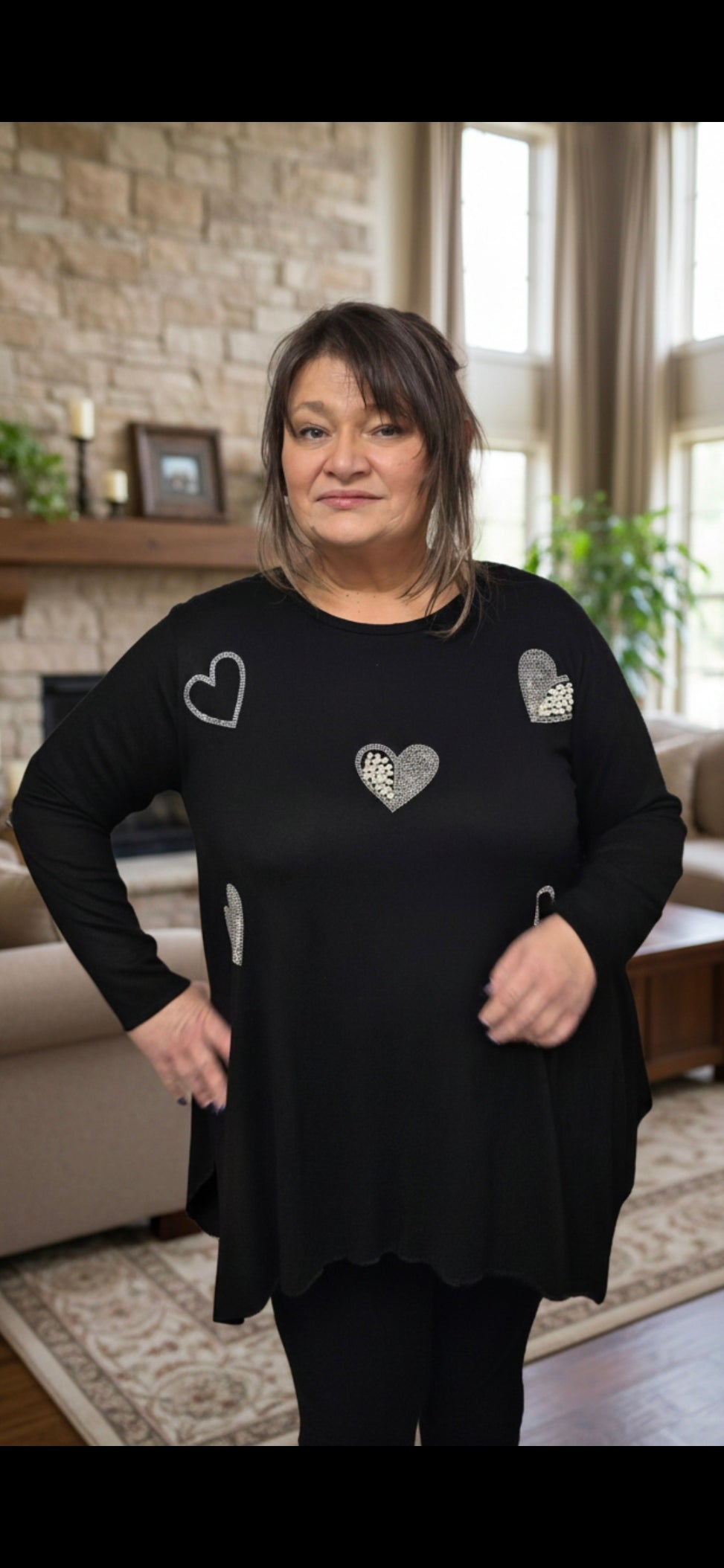 Tunic One size Shiny stones and Pearls on hearts (price for one piece)